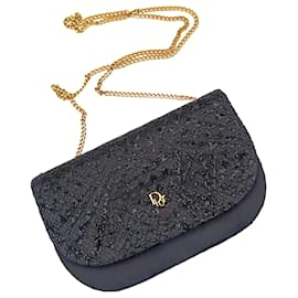 Dior-Dior Christian Dior vintage satin and lace shoulder bag-Black