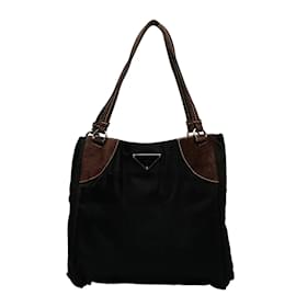 Prada-Scamosciato-Trimmed Tessuto Tote-Black