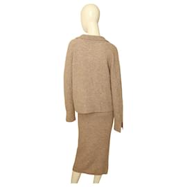 Autre Marque-Twist & Tango Beige Alpaca Wool Knit Below knee Calf skirt & Sweater Top XS / S-Beige