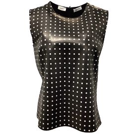 Akris Punto Black / White Polka Dotted Sleeveless Lambskin Leather Top Black