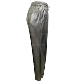 Brunello Cucinelli-Brunello Cucinelli Silver Leather Drawstring Pants-Silvery