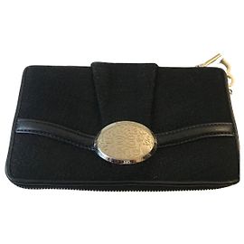 Lancel tweed and leather wallet Black