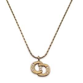 Christian Dior-Vintage Gold Metal CD Pendant Chain Necklace-Golden
