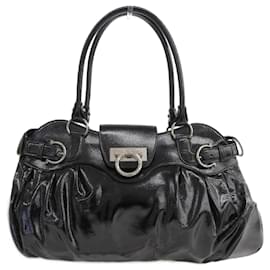 Salvatore Ferragamo-Patent Leather Gancini Handbag AB-21 5370-Black