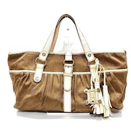 Céline-CANVAS & LEATHER HANDBAG-Brown