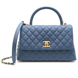 Chanel-CC Quilted Caviar Handle Bag A92991-Blau