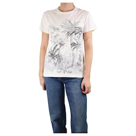 Christian Dior-Cremefarbenes T-Shirt mit Blumendruck – Größe L-Roh