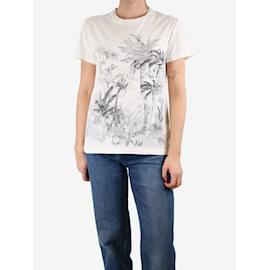 Christian Dior-Cremefarbenes T-Shirt mit Blumendruck – Größe L-Roh