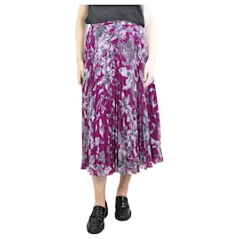 Erdem-Purple floral printed midi skirt with pleats - size UK 10-Purple
