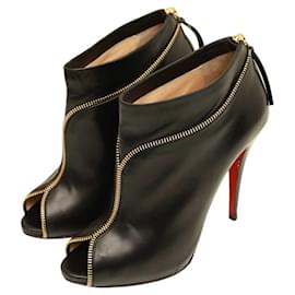 Christian Louboutin-Christian Louboutin Black Leather and Suede Col Zippe Ankle Boots Size 41-Black