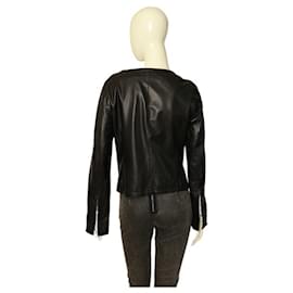 René Lezard-Rene Lezard lambskin Ultra Soft Leather Collarless Jacket Size 36 hook eye-Black