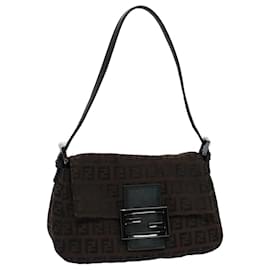 Fendi-Bolso de hombro FENDI Zucchino Canvas Mini Mamma Baguette Marrón Auth yk9034-Castaño