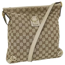 Gucci-GUCCI GG Canvas Shoulder Bag Beige White 131326 Auth bs9022-White,Beige