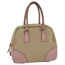 Prada-PRADA Hand Bag Canvas Leather Beige Pink Auth 56274-Pink,Beige
