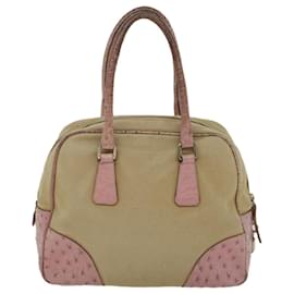 Prada-PRADA Handtasche Canvas Leder Beige Pink Auth 56274-Pink,Beige