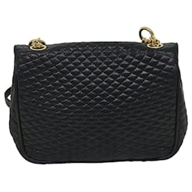 Bally-BALLY Quilted Shoulder Bag Leather Black Auth bs9082-Black