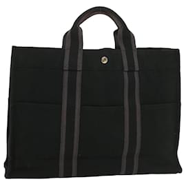 Hermès-HERMES Fourre Tout MM Hand Bag Canvas Black Auth ki3576-Black