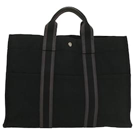 Hermès-HERMES cabas MM Hand Bag Toile Noir Auth ki3576-Noir