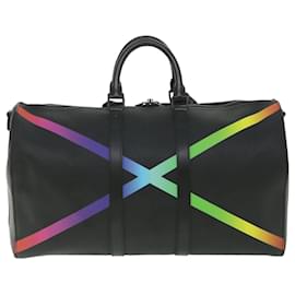 Louis Vuitton-Bandouliere LOUIS VUITTON Taiga Rainbow Keepall 50 Bolsa Boston M30345 autenticación 55863EN-Negro,Multicolor