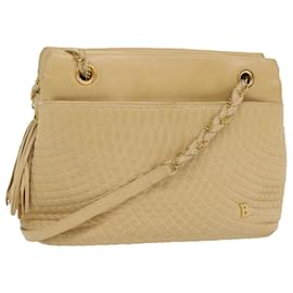 Bally-BALLY Quilted Shoulder Bag Leather Beige Auth yb383-Beige