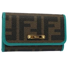 Fendi-Estuche para llaves de lona FENDI Zucca Negro Marrón Auth am5112-Castaño,Negro