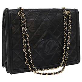 Chanel-CHANEL Matelasse Chain Shoulder Bag Lamb Skin Black CC Auth yk9017-Black