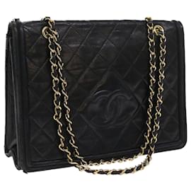 Chanel-CHANEL Matelasse Bolso de hombro con cadena Piel de cordero Negro CC Auth yk9017-Negro