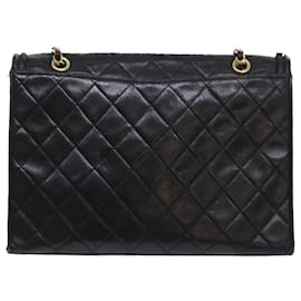Chanel-CHANEL Matelasse Chain Shoulder Bag Lamb Skin Black CC Auth yk9017-Black