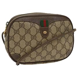 Gucci-GUCCI GG Supreme Web Sherry Line Shoulder Bag Beige Red 156 02 066 Auth ki3606-Red,Beige