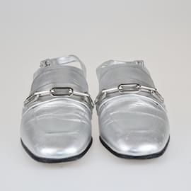 Burberry-Silver Cheltown Slingback Loafers Sandals-Silvery