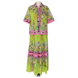 Emilio Pucci Conjunto de camisa plissada e saia maxi multicolorida com estampa Nairobi Multicor