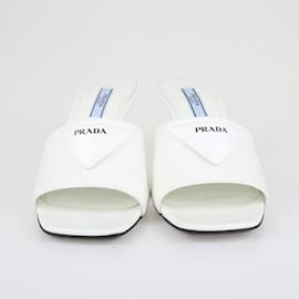 Prada-White Triangle Logo Open Toe Mules-White