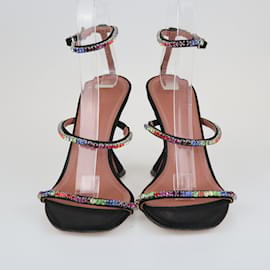 Amina Muaddi-Black/Beige Gilda Ankle Strap Sandals-Beige