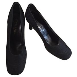 Chanel Black Leather Pumps with CC Embroidery Black
