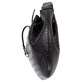 Saint Laurent-Saint Laurent Medium Paris VII Hobo Croc Effect Bag in Black Leather-Black