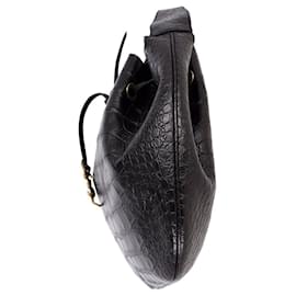 Saint Laurent-Saint Laurent Mittelgroße Hobo-Tasche „Paris VII“ in Kroko-Optik aus schwarzem Leder-Schwarz