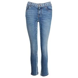 Chanel-Slim-Fit-Denimjeans mit Chanel-Kettenmuster aus blauer Baumwolle-Blau