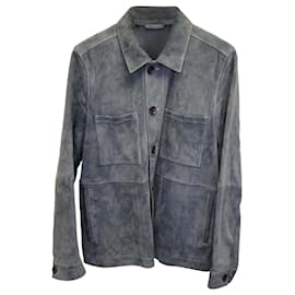 Autre Marque-Mr. P Utility Jacket in Blue Grey Suede-Grey