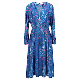 Balenciaga-Vestido midi Balenciaga con estampado Sakura en poliéster azul-Azul