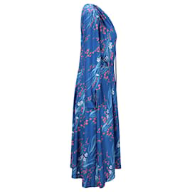 Balenciaga-Vestido midi Balenciaga con estampado Sakura en poliéster azul-Azul