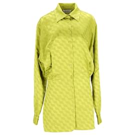 Attico-The Attico Zigzag-Jacquard Mini Shirt Dress in Green Satin-Green