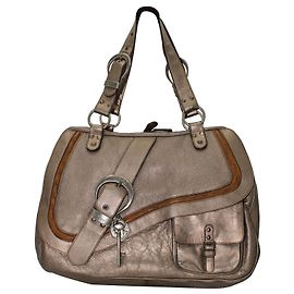 Große Dior Gaucho Tragetasche aus silberfarbenem Metallic-Leder Silber Metallisch