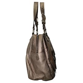 Dior-Dior Gaucho Large Tote Bag in Silver Metallic Leather-Silvery,Metallic