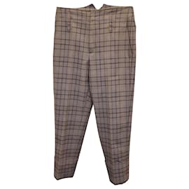 Brunello Cucinelli-Brunello Cucinelli Wo Cuffed Plaid Trousers in Grey Virgin Wool-Grey