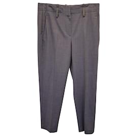 Brunello Cucinelli-Brunello Cucinelli Trousers with Monili Belt Loop in Grey Wool-Grey