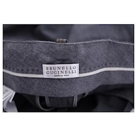 Brunello Cucinelli-Pantalon Brunello Cucinelli avec Passant de Ceinture Monili en Laine Grise-Gris