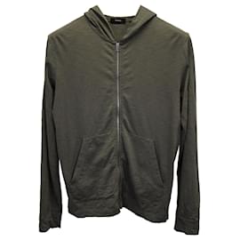 Theory-Theory Zipped Hoodie in Olive Cotton-Green