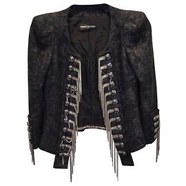 Pierre Balmain Embellished Military Jacket in Grey Silk Brown