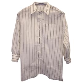Brunello Cucinelli-Brunello Cucinelli Long Sleeve Stripe Blouse in White Cotton-Other