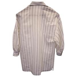 Brunello Cucinelli-Brunello Cucinelli Long Sleeve Stripe Blouse in White Cotton-Other